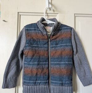 3T Quilted and Knit Zip-Up Sweater - Cat & Jack Blue/Brown New Toddler Boys